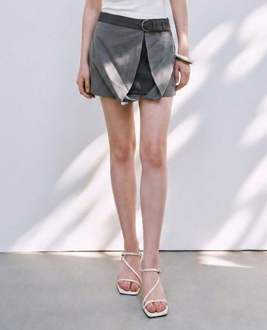  URBAN REVIVO - Chân váy chữ A mini phối thắt lưng 