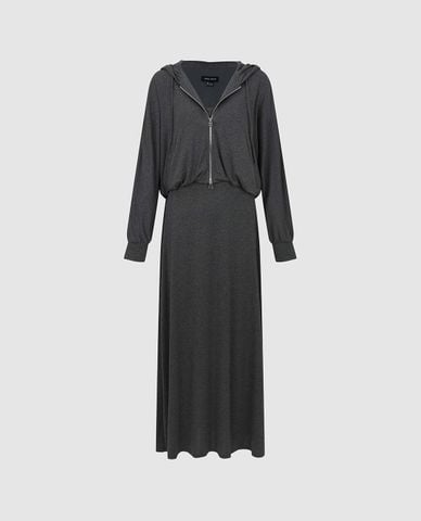  URBAN REVIVO - Đầm midi tay dài phối áo khoác hoodie 