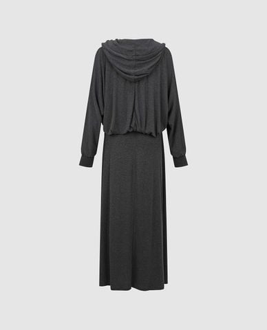  URBAN REVIVO - Đầm midi tay dài phối áo khoác hoodie 