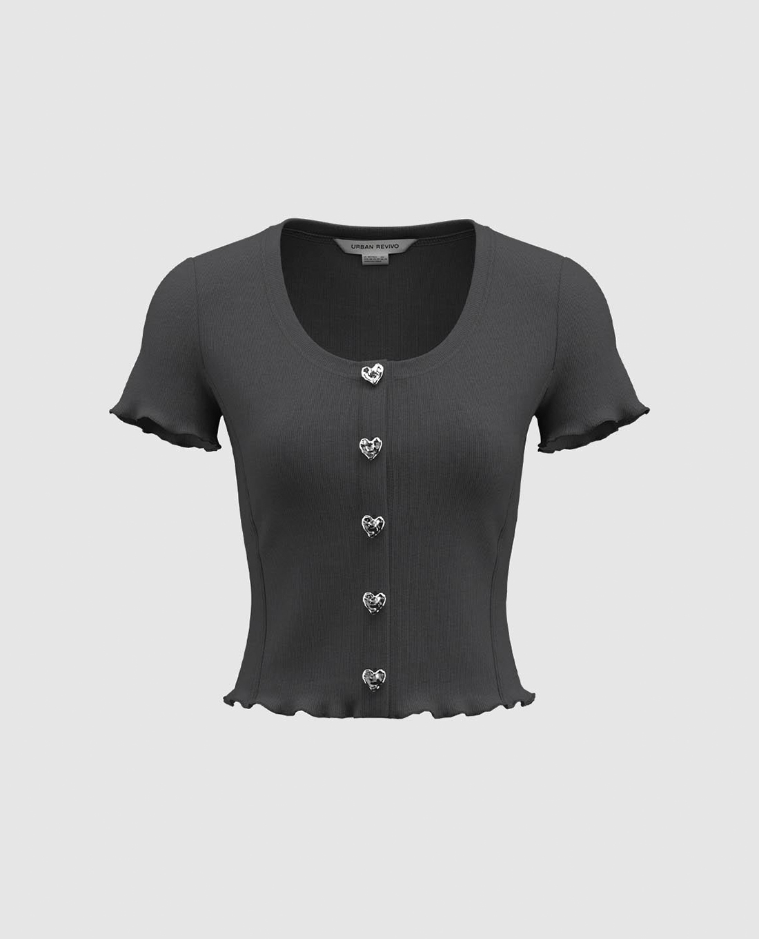 URBAN REVIVO - Áo dệt kim nữ tay ngắn khuy trái tim