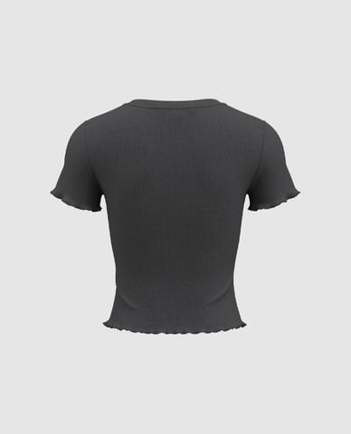  URBAN REVIVO - Áo dệt kim nữ tay ngắn khuy trái tim 