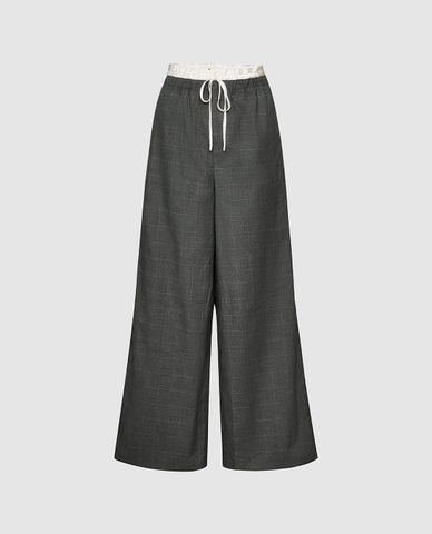  URBAN REVIVO - Quần nữ ống rộng lưng thun phối dây rút 