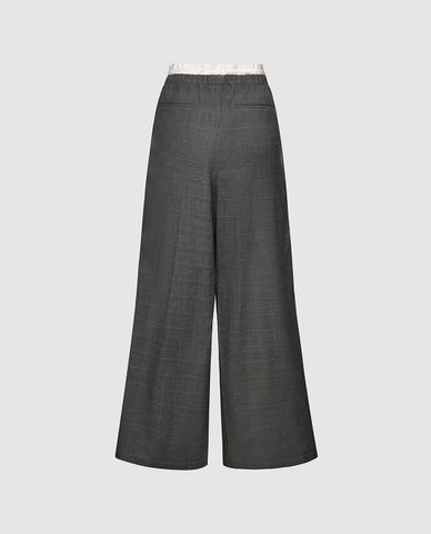  URBAN REVIVO - Quần nữ ống rộng lưng thun phối dây rút 