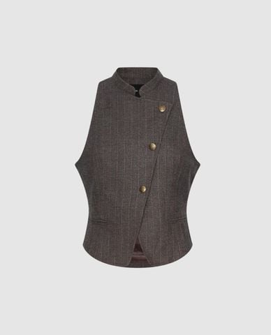  URBAN REVIVO - Áo sát nách nữ cổ đứng phối nút 