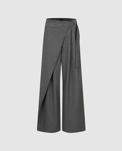  URBAN REVIVO - Quần nữ ống rộng vạt bất đối xứng 