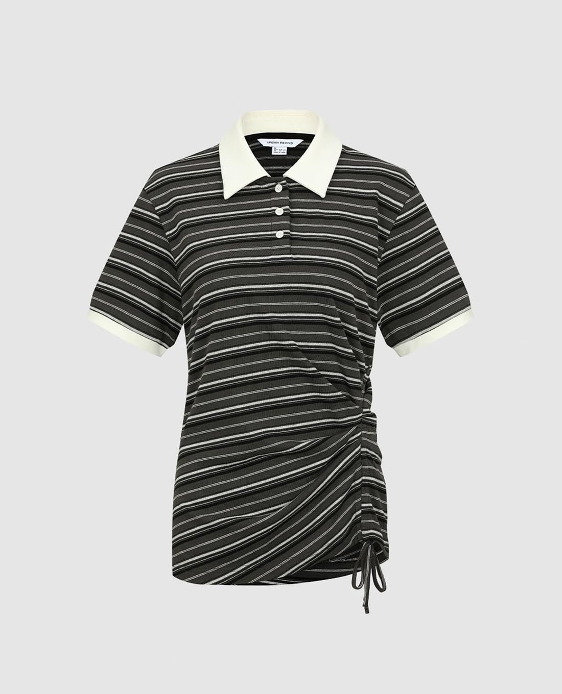 URBAN REVIVO - Áo polo nữ cổ bẻ tay ngắn kẻ sọc