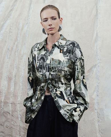  URBAN REVIVO - Áo sơ mi nữ tay dài in họa tiết 