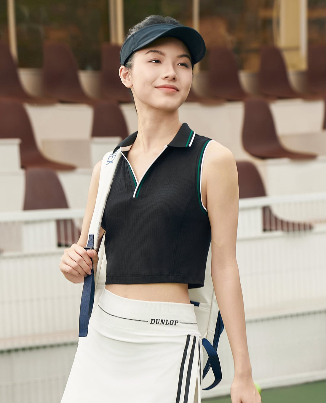 DUNLOP - Áo ba lỗ thể thao nữ cổ bẻ phom croptop