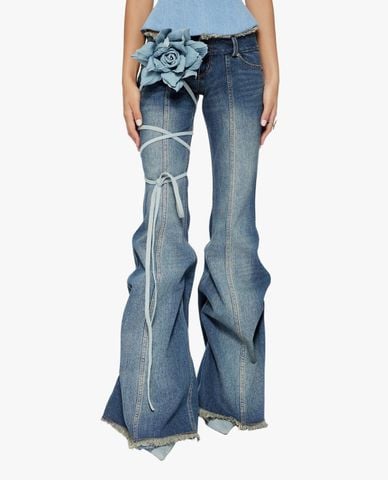  FANCì CLUB - Quần jeans nữ ống loe phối dây hoa Unliberated Feme 