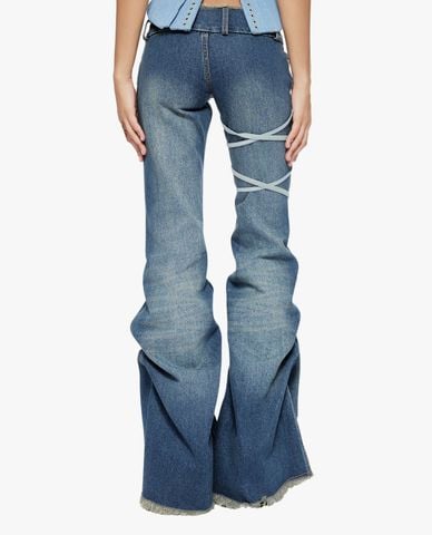  FANCì CLUB - Quần jeans nữ ống loe phối dây hoa Unliberated Feme 