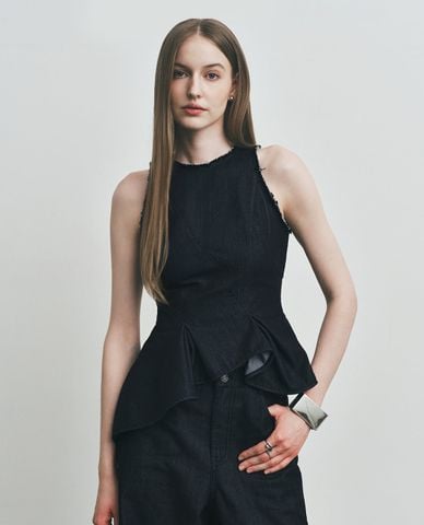  DEZUS - Áo sát nách nữ denim phối bèo Liam 