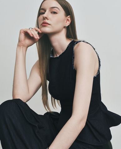  DEZUS - Áo sát nách nữ denim phối bèo Liam 