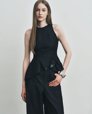  DEZUS - Quần jeans nữ ống rộng xắn gấu Liam 