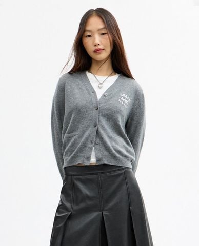 COACH - Áo khoác cardigan nữ cổ V tay dài thêu họa tiết 