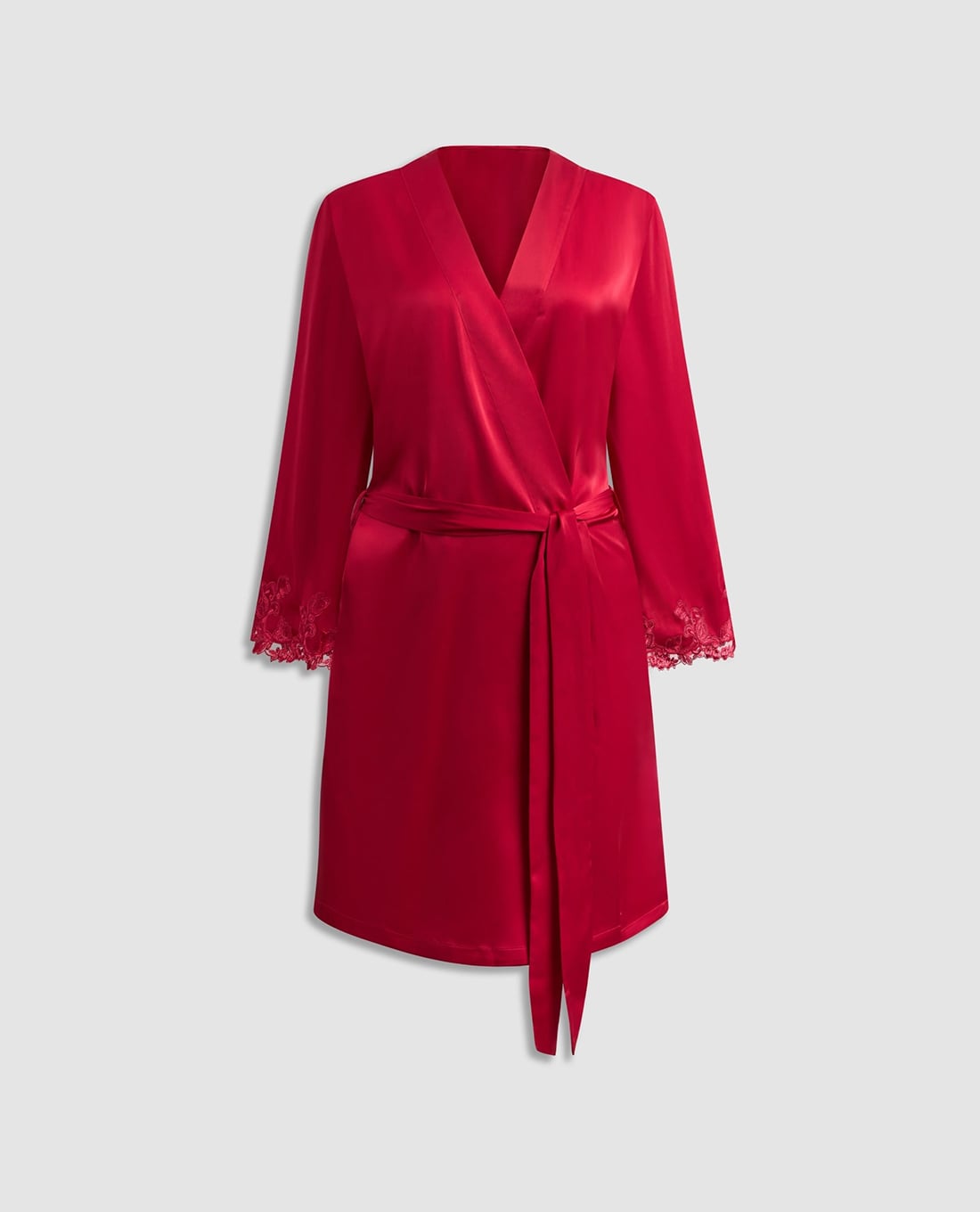 VERA - Áo khoác kimono nữ satin trơn phối ren