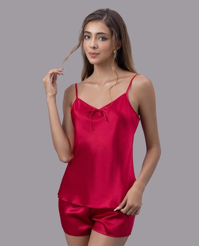  VERA - Bộ quần áo nữ ngắn mặc nhà satin trơn hai dây 