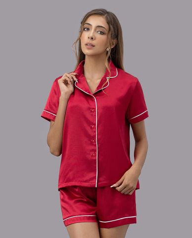  VERA - Bộ pijama ngắn nữ satin trơn tay ngắn 