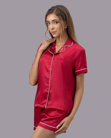  VERA - Bộ pijama ngắn nữ satin trơn tay ngắn 