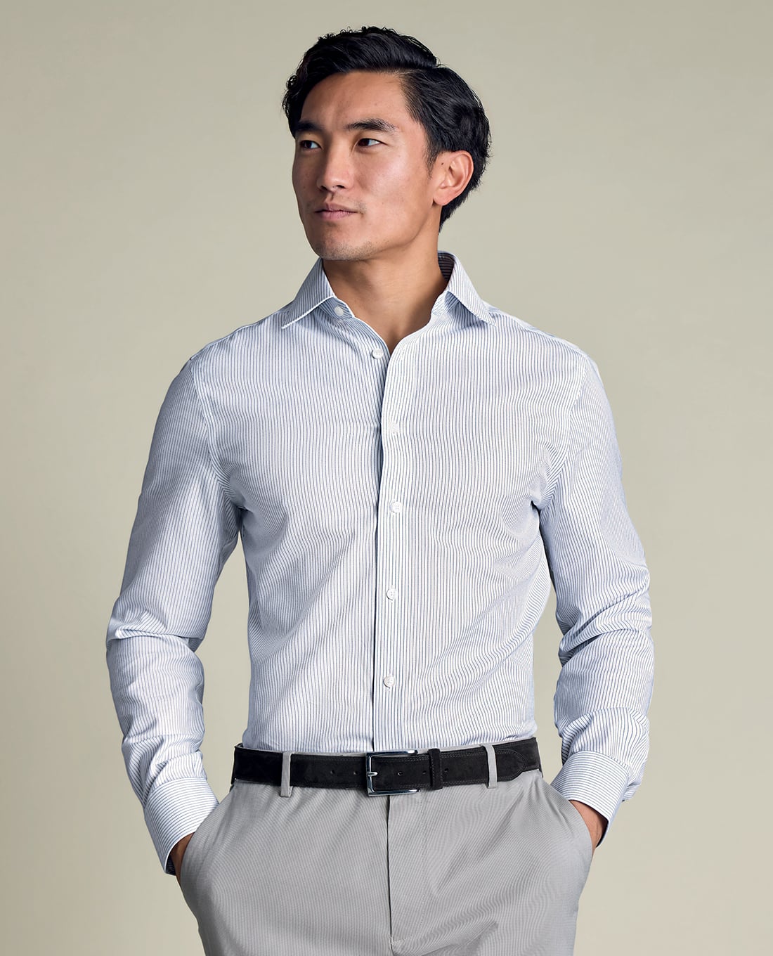 CHARLES TYRWHITT - Áo sơ mi nam cổ bẻ tay dài kẻ sọc
