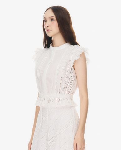  GIGI - Áo kiểu nữ cổ tròn tay cánh dơi phối ren 