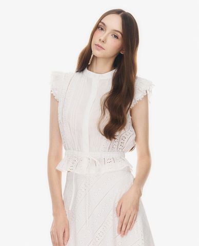  GIGI - Áo kiểu nữ cổ tròn tay cánh dơi phối ren 