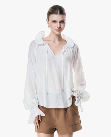  GIGI - Áo kiểu nữ cổ bèo tay phồng phối dây rút 