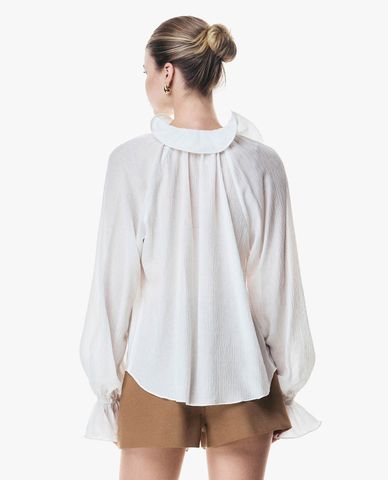  GIGI - Áo kiểu nữ cổ bèo tay phồng phối dây rút 