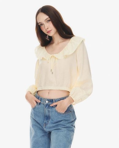  GIGI - Áo kiểu nữ cổ bèo tay phồng thắt nơ 