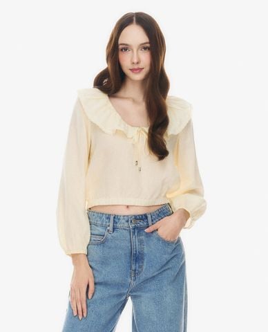  GIGI - Áo kiểu nữ cổ bèo tay phồng thắt nơ 