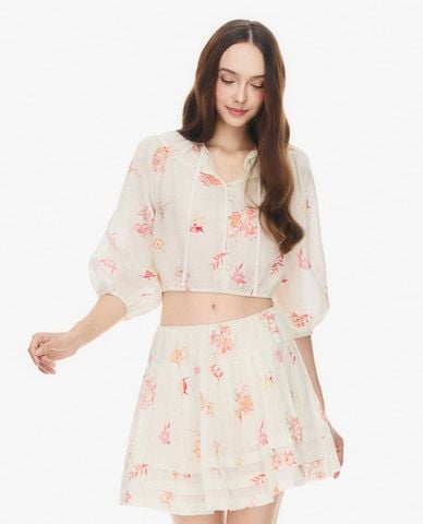  GIGI - Áo kiểu nữ cổ V tay phồng phom croptop 