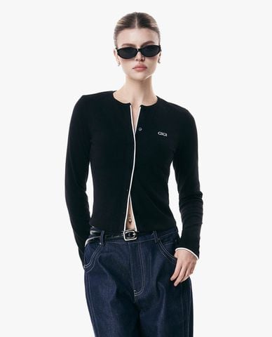  GIGI - Áo khoác cardigan nữ tay dài phom ôm thêu logo 