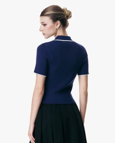  GIGI - Áo dệt kim nữ cổ bẻ tay ngắn phom ôm 