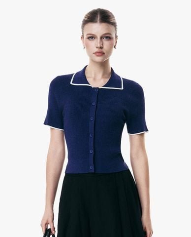  GIGI - Áo dệt kim nữ cổ bẻ tay ngắn phom ôm 