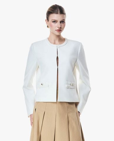  GIGI - Áo khoác croptop nữ cổ tròn phối bèo 