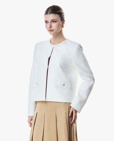  GIGI - Áo khoác croptop nữ cổ tròn phối bèo 