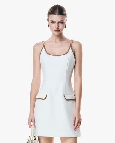  GIGI - Đầm hai dây mini cổ vuông phối xích 