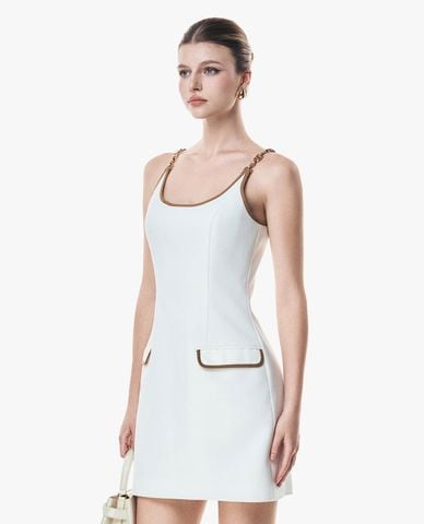  GIGI - Đầm hai dây mini cổ vuông phối xích 