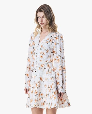  GIGI - Đầm mini cổ V tay phồng in hoa phối ren 