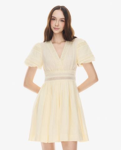  GIGI - Đầm mini cổ V tay phồng nhún eo 