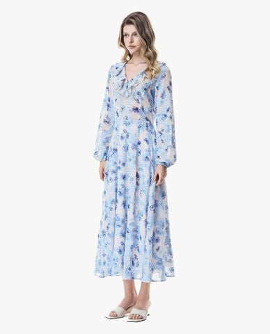  GIGI - Đầm midi cổ V in hoa phối bèo nhún 