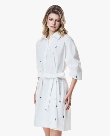  GIGI - Đầm sơ mi mini tay lửng thắt eo thêu hoa 