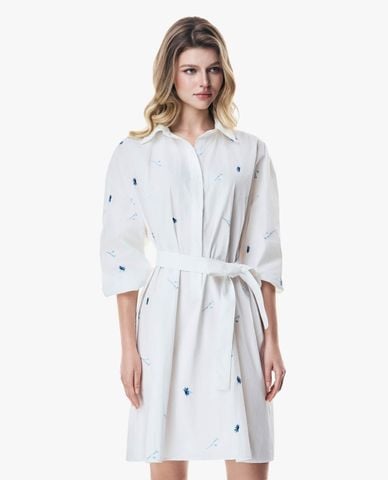  GIGI - Đầm sơ mi mini tay lửng thắt eo thêu hoa 