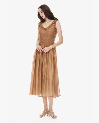  GIGI - Đầm sát nách midi phối bèo nhún 