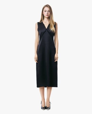  GIGI - Đầm sát nách midi cổ V phối viền 