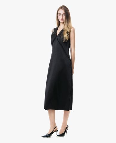  GIGI - Đầm sát nách midi cổ V phối viền 