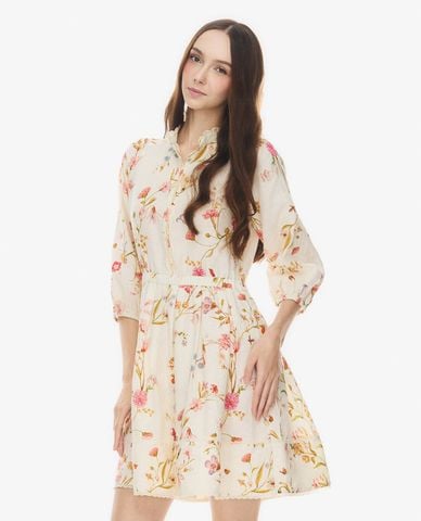 GIGI - Đầm sơ mi mini tay lửng thắt eo in hoa 