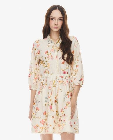 GIGI - Đầm sơ mi mini tay lửng thắt eo in hoa 