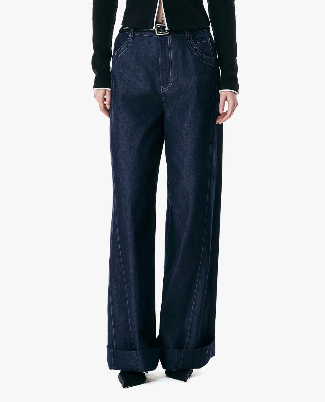 GIGI - Quần jeans nữ ống rộng cạp cao