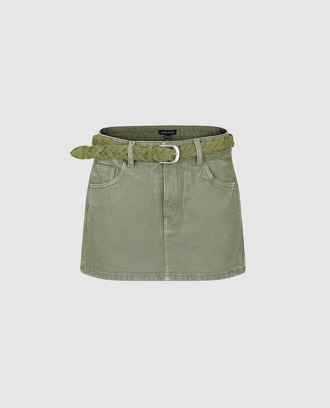 URBAN REVIVO - Quần short jeans nữ giả váy kèm thắt lưng