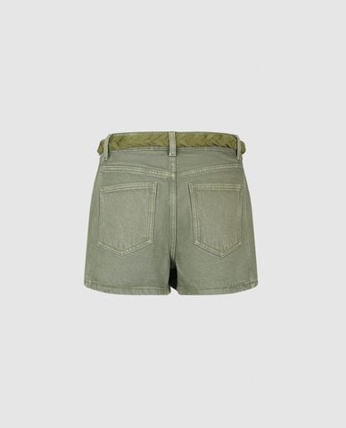  URBAN REVIVO - Quần short jeans nữ giả váy kèm thắt lưng 